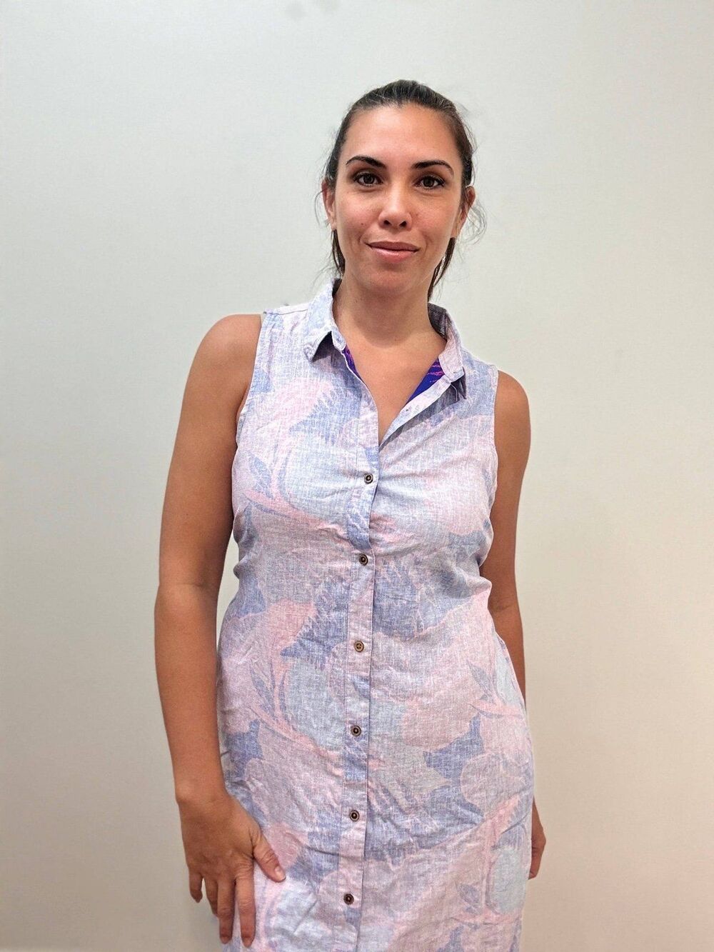 Paradise Now Hawaiian Reverse Print Linen Cotton Wailuku Belted Shirt Dress L